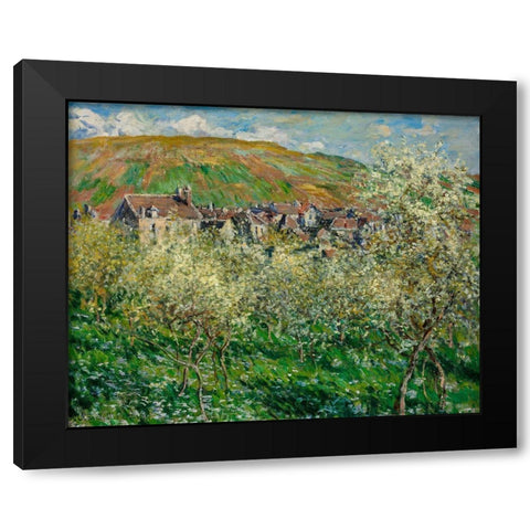 Flowering Plum Trees 1879 Black Modern Wood Framed Art Print by Monet, Claude