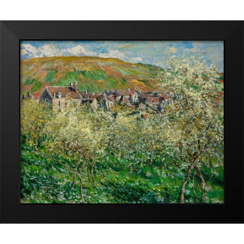 Flowering Plum Trees 1879 Black Modern Wood Framed Art Print by Monet, Claude