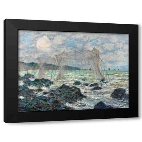 Fishing nets at Pourville 1882 Black Modern Wood Framed Art Print with Double Matting by Monet, Claude
