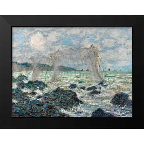 Fishing nets at Pourville 1882 Black Modern Wood Framed Art Print by Monet, Claude
