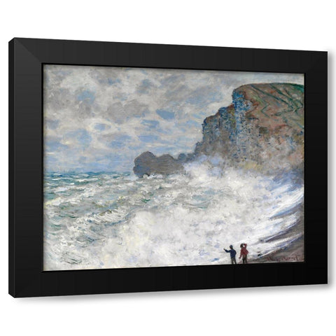 Rough weather at Etretat Black Modern Wood Framed Art Print with Double Matting by Monet, Claude