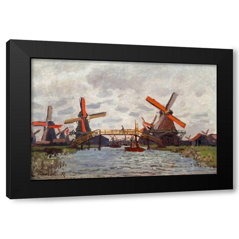 Mills at Westzijderveld near Zaandam 1871 Black Modern Wood Framed Art Print by Monet, Claude