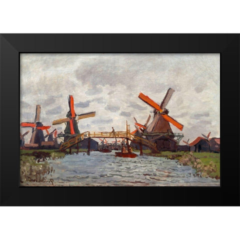 Mills at Westzijderveld near Zaandam 1871 Black Modern Wood Framed Art Print by Monet, Claude