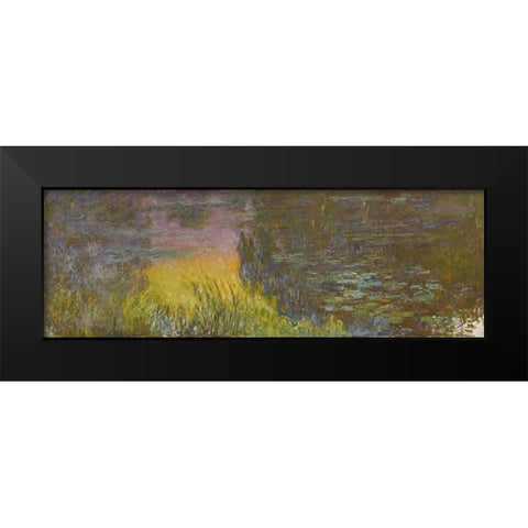 The Water Lilies - Setting Sun Black Modern Wood Framed Art Print by Monet, Claude