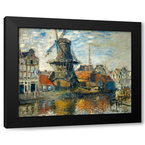 The Windmill on the Onbekende Gracht-Amsterdam 1874 Black Modern Wood Framed Art Print with Double Matting by Monet, Claude