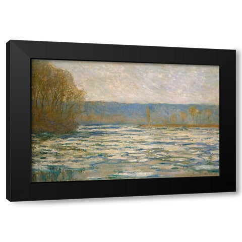 Ice breaking up on the Seine near Bennecourt 1893 Black Modern Wood Framed Art Print with Double Matting by Monet, Claude