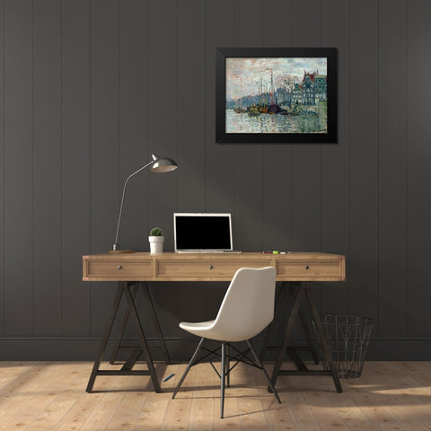 View of the Prins Hendrikkade and the Kromme Waal in Amsterdam 1874 Black Modern Wood Framed Art Print by Monet, Claude