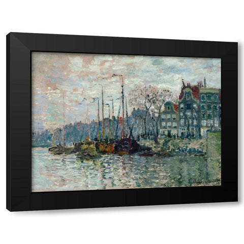 View of the Prins Hendrikkade and the Kromme Waal in Amsterdam 1874 Black Modern Wood Framed Art Print with Double Matting by Monet, Claude