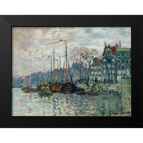 View of the Prins Hendrikkade and the Kromme Waal in Amsterdam 1874 Black Modern Wood Framed Art Print by Monet, Claude