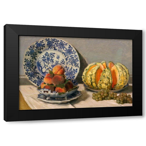 Still Life with Melon Black Modern Wood Framed Art Print by Monet, Claude
