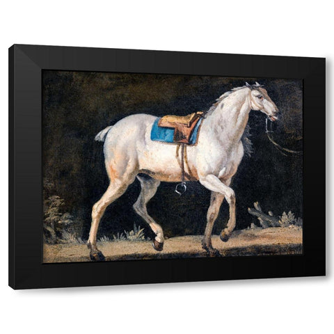 Saddled Gray Horse Black Modern Wood Framed Art Print with Double Matting by Agasse, Jacques-Laurent