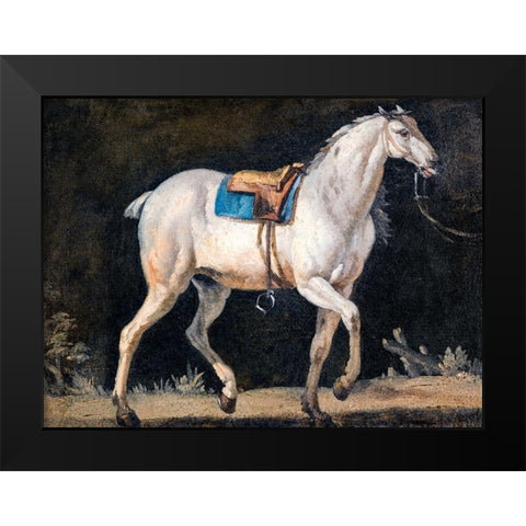 Saddled Gray Horse Black Modern Wood Framed Art Print by Agasse, Jacques-Laurent
