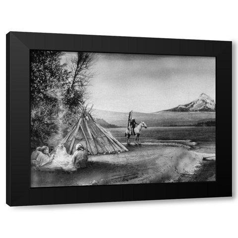 Indian Encampment along Columbia River Black Modern Wood Framed Art Print with Double Matting by Vintage Photography
