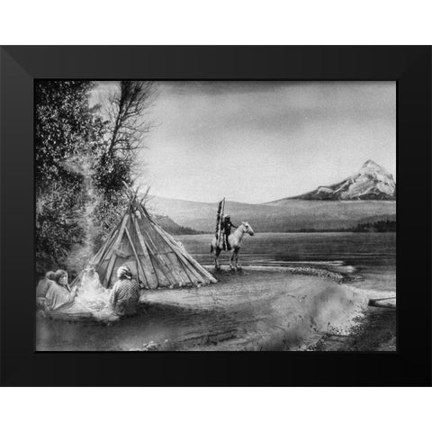 Indian Encampment along Columbia River Black Modern Wood Framed Art Print by Vintage Photography