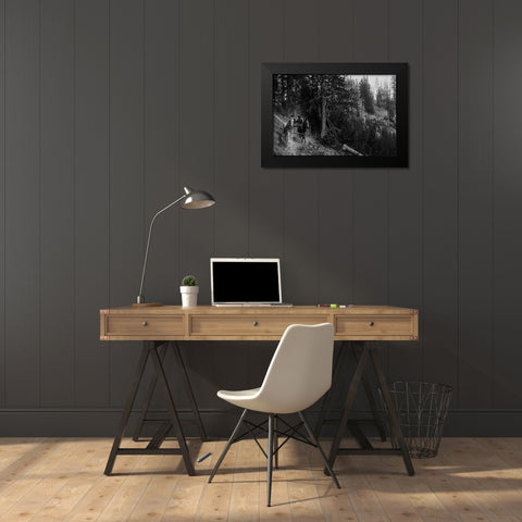 Wagon on Trail from Diamond Lake Black Modern Wood Framed Art Print by Vintage Photography