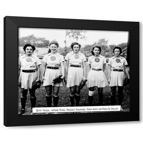 All American Girls Baseball League 1945 Black Modern Wood Framed Art Print by Vintage Photography