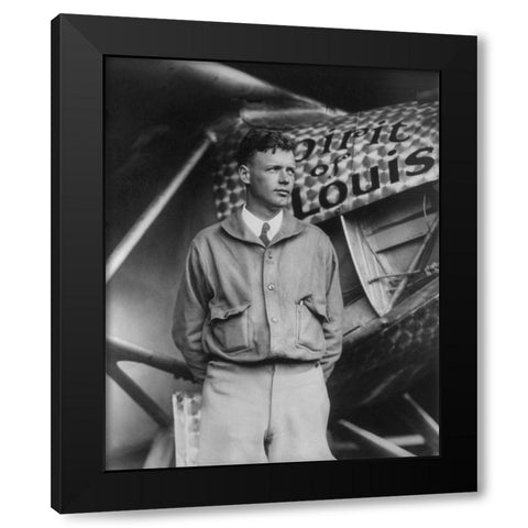Charles Lindberg and the Spirit of St Louis Black Modern Wood Framed Art Print by Vintage Photography