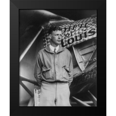 Charles Lindberg and the Spirit of St Louis Black Modern Wood Framed Art Print by Vintage Photography