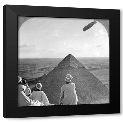 Graf Zeppelin over the Great Pyramid 1931 Black Modern Wood Framed Art Print by Vintage Photography