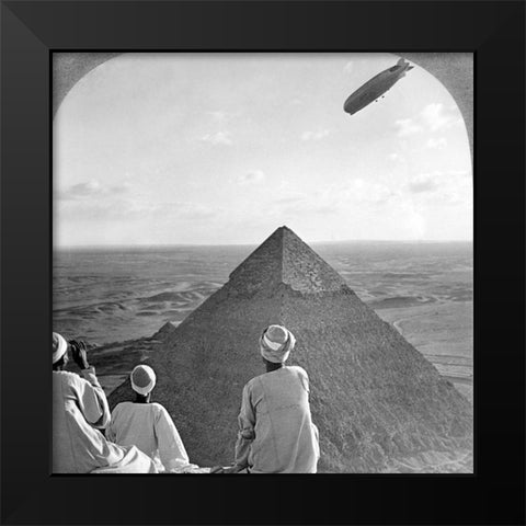 Graf Zeppelin over the Great Pyramid 1931 Black Modern Wood Framed Art Print by Vintage Photography