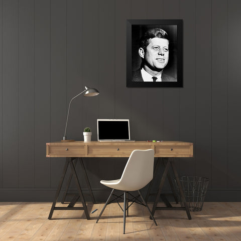 John F Kennedy Black Modern Wood Framed Art Print by Vintage Photography