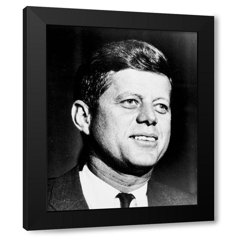 John F Kennedy Black Modern Wood Framed Art Print with Double Matting by Vintage Photography