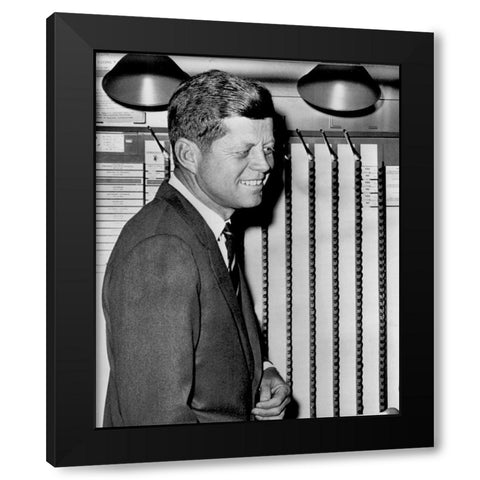 John F Kennedy Voting 1960 Black Modern Wood Framed Art Print with Double Matting by Vintage Photography