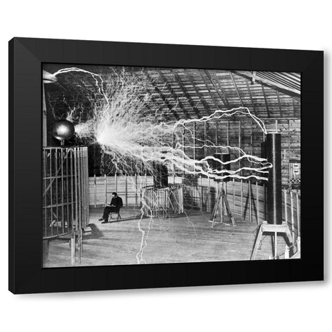 Nikola Tesla Black Modern Wood Framed Art Print by Vintage Photography