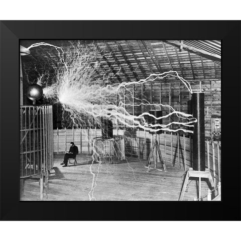 Nikola Tesla Black Modern Wood Framed Art Print by Vintage Photography