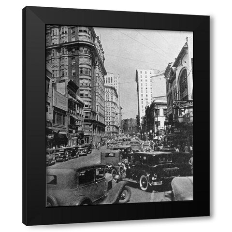 Peachtree Street Atlanta 1938 Black Modern Wood Framed Art Print with Double Matting by Vintage Photography