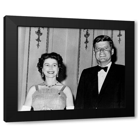 Queen Elizabeth II and President John Kennedy 1961 Black Modern Wood Framed Art Print by Vintage Photography