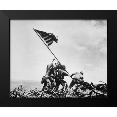 Flag Raising on Iwo Jima 1945 Black Modern Wood Framed Art Print by Vintage Photography