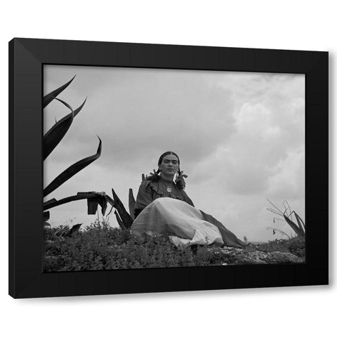Frida Kahlo Black Modern Wood Framed Art Print with Double Matting by Vintage Photography