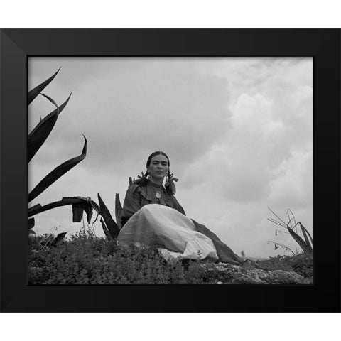 Frida Kahlo Black Modern Wood Framed Art Print by Vintage Photography
