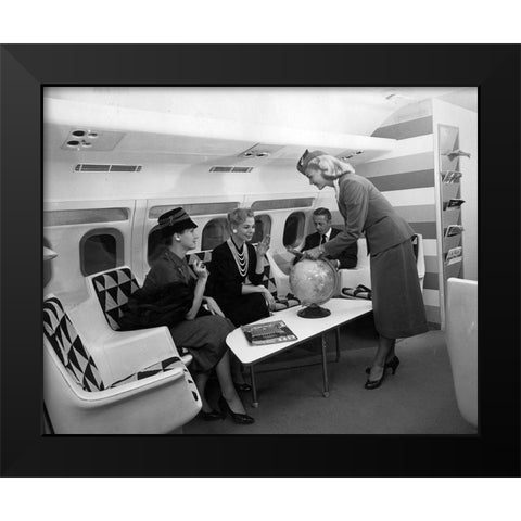 TWA Convair 880 Lounge Black Modern Wood Framed Art Print by Vintage Photography