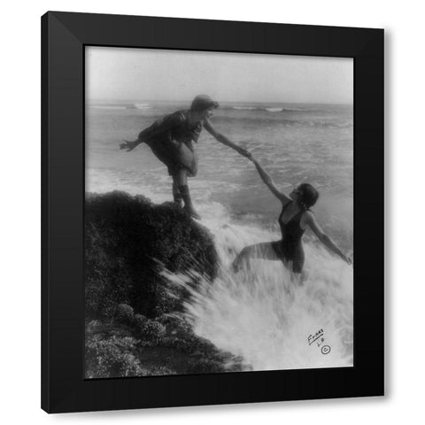 Bathing Beauties at the Seaside Black Modern Wood Framed Art Print by Vintage Photography