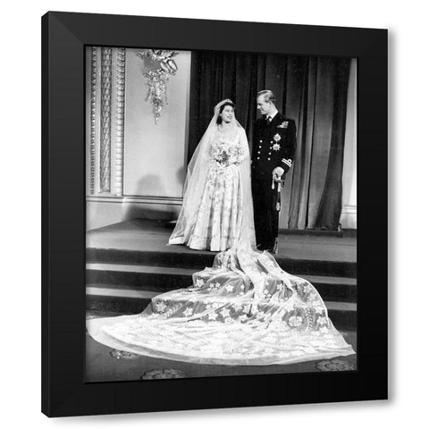 Wedding Picture of Princess Elizabeth and Prince Philip 1947 Black Modern Wood Framed Art Print with Double Matting by Vintage Photography