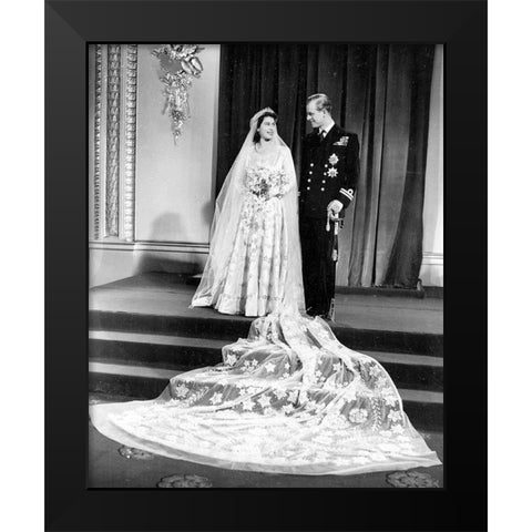 Wedding Picture of Princess Elizabeth and Prince Philip 1947 Black Modern Wood Framed Art Print by Vintage Photography