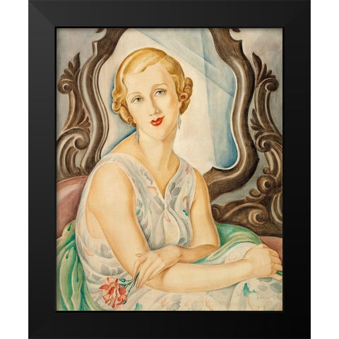 Lady in front of a mirror Black Modern Wood Framed Art Print by Wegener, Gerda