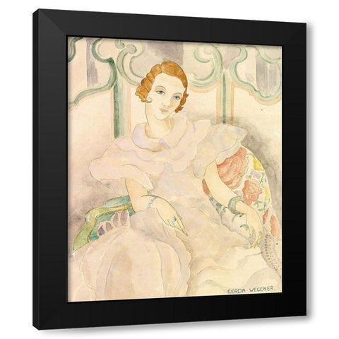 Portrait of a young woman in a white dress Black Modern Wood Framed Art Print by Wegener, Gerda
