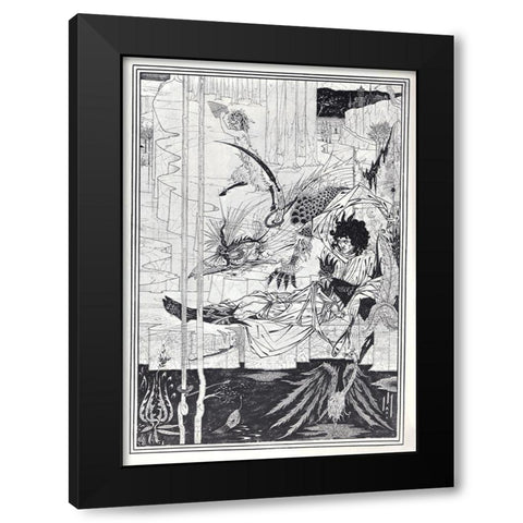 Morte DArthur 1893 - How Arthur saw Beast Black Modern Wood Framed Art Print by Beardsley, Aubrey