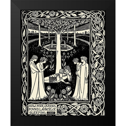 Morte DArthur 1893 - How Four Queens found Lancelot Sleeping Black Modern Wood Framed Art Print by Beardsley, Aubrey
