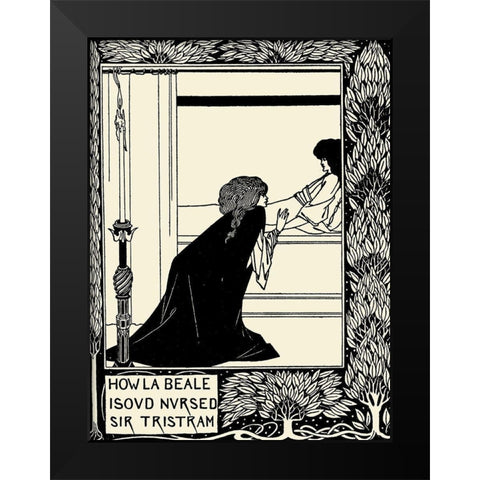 Morte DArthur 1893 - How La Beale Isoud Nursed Sir Tristram Black Modern Wood Framed Art Print by Beardsley, Aubrey