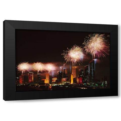 Fireworks over Houston-Texas Black Modern Wood Framed Art Print with Double Matting by Highsmith, Carol
