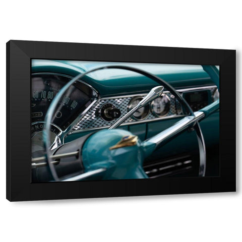 Classic Car Dashboard in Turquoise Black Modern Wood Framed Art Print with Double Matting by Vintage Photo Archive