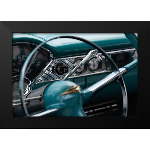 Classic Car Dashboard in Turquoise Black Modern Wood Framed Art Print by Vintage Photo Archive