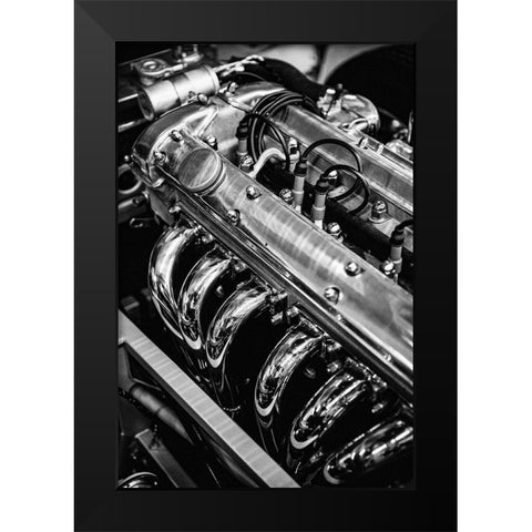 Classic Car Engine Black Modern Wood Framed Art Print by Vintage Photo Archive