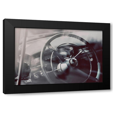 Vintage Car Steering Wheel Black Modern Wood Framed Art Print by Vintage Photo Archive