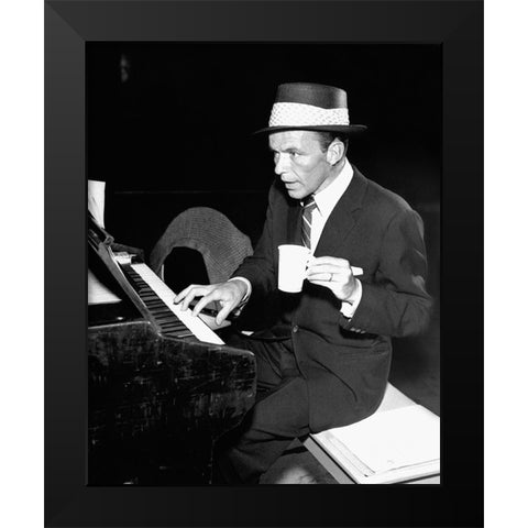 Frank Sinatra at the piano, 1954 Black Modern Wood Framed Art Print by Vintage Hollywood Archive