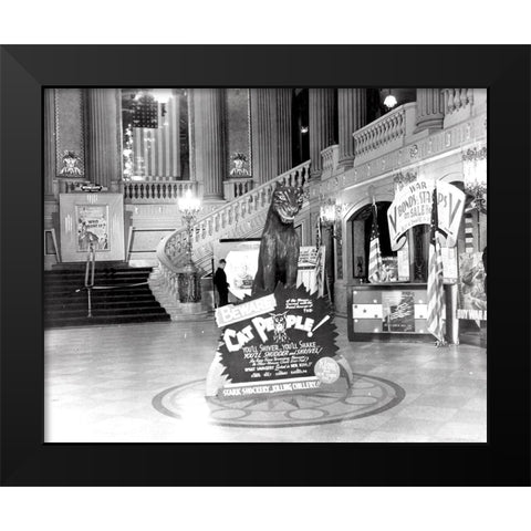 Lobby of the Rialto Theatre during Cat People premiere, 1940 Black Modern Wood Framed Art Print by Vintage Hollywood Archive